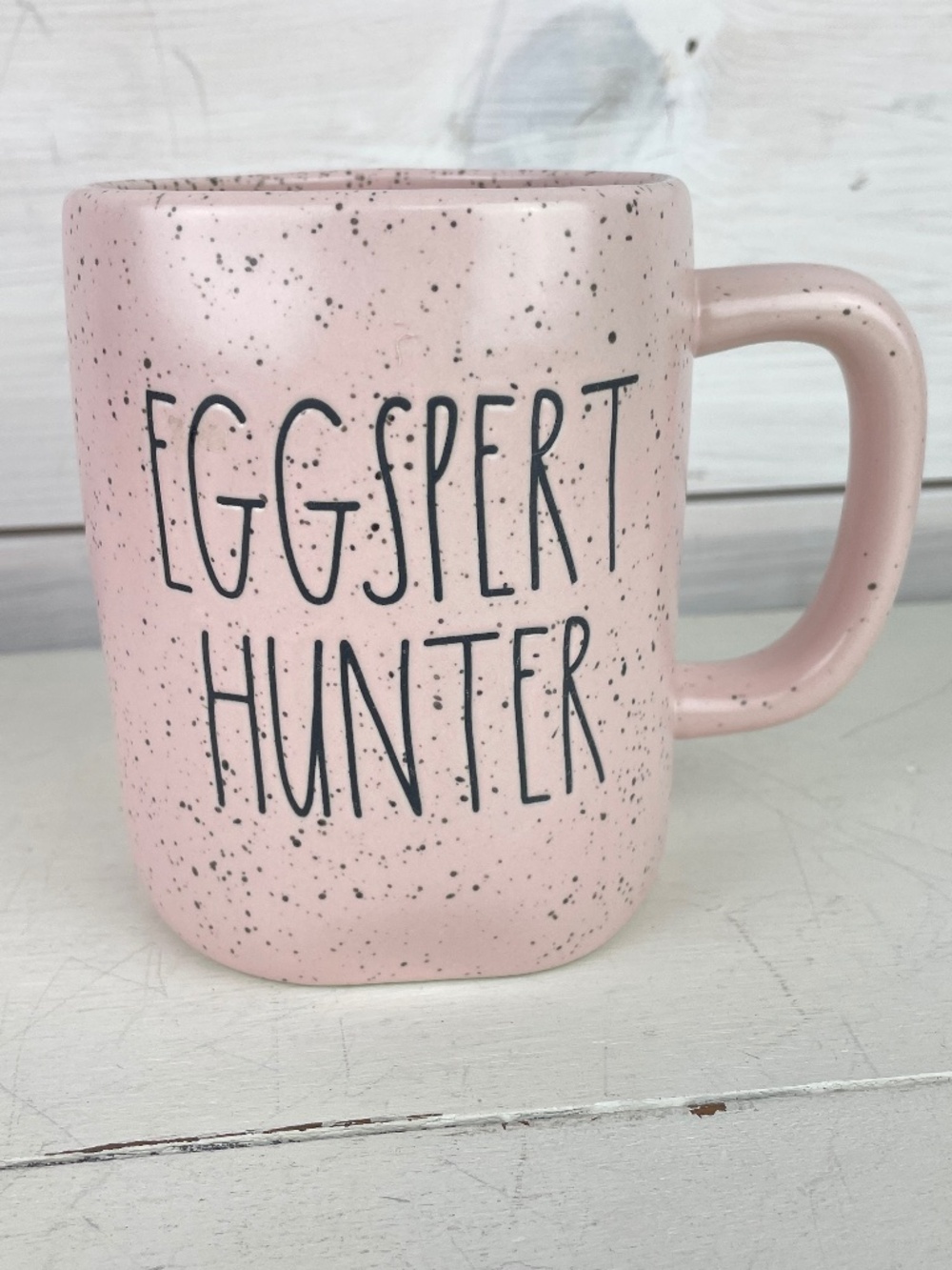 Rae Dunn Ceramic Easter Pink Speckled Large Letter Coffee Mug Eggspert Hunter